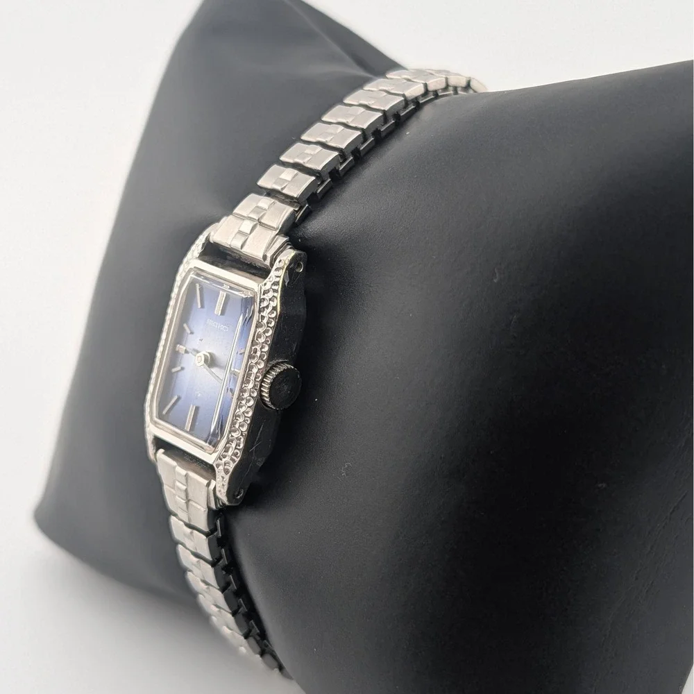 Seiko 11-4300 Manual Wind Blue Textured‎ Dial Tank Watch WGP Vintage 11-4300